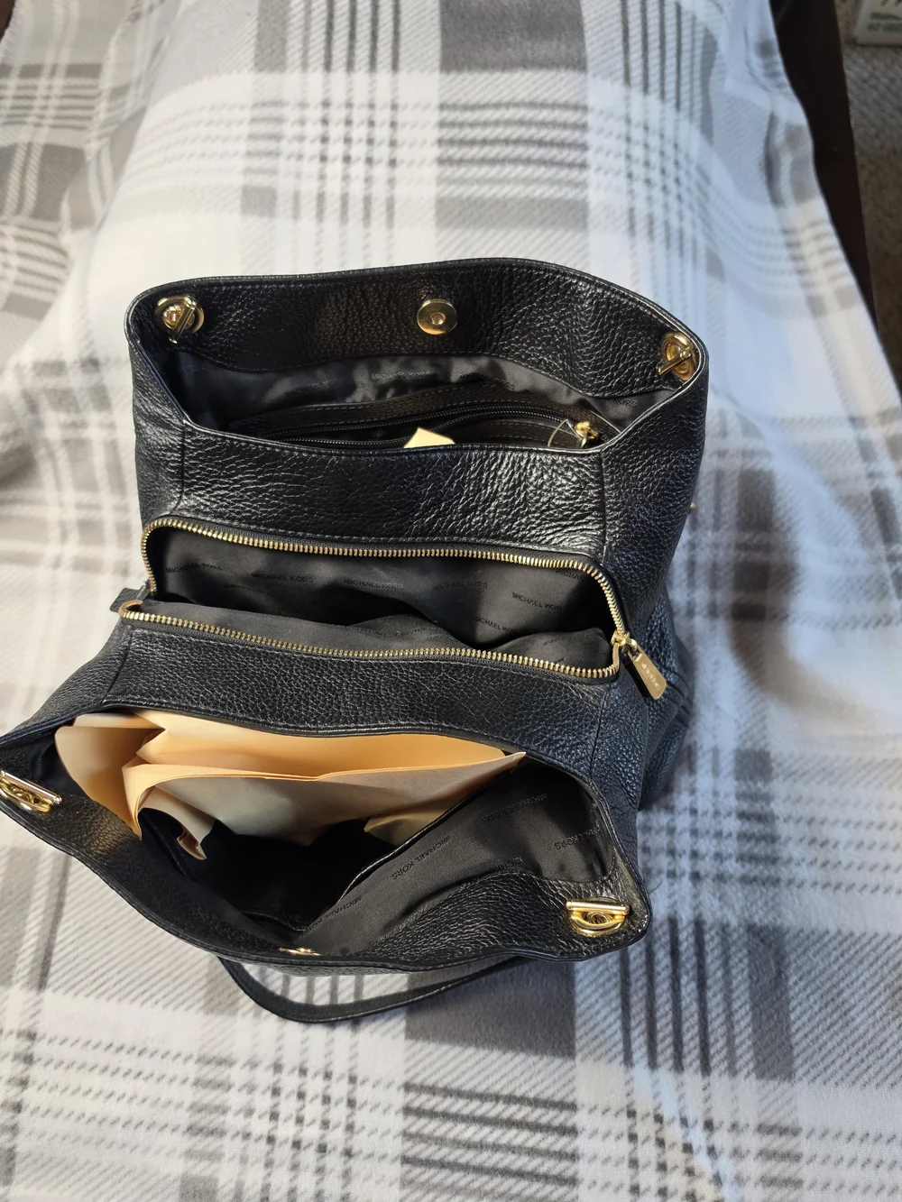 Michael Kors Black Pebbled Leather Shoulder Bag with Gold Accents